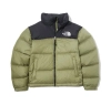 TheNorthFace Splicing White And Red Grass Green Long-sleeved down jacket
