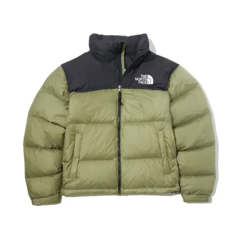 TheNorthFace Splicing White And Red Grass Green Long-sleeved down jacket