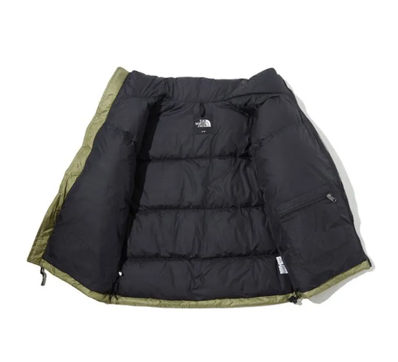 TheNorthFace Splicing White And Red Grass Green Long-sleeved down jacket