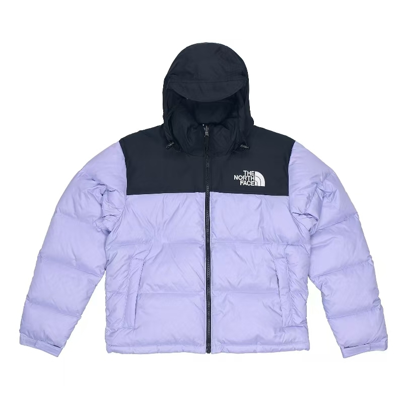TheNorthFace Splicing White And Lavender Color Long-sleeved down jacket