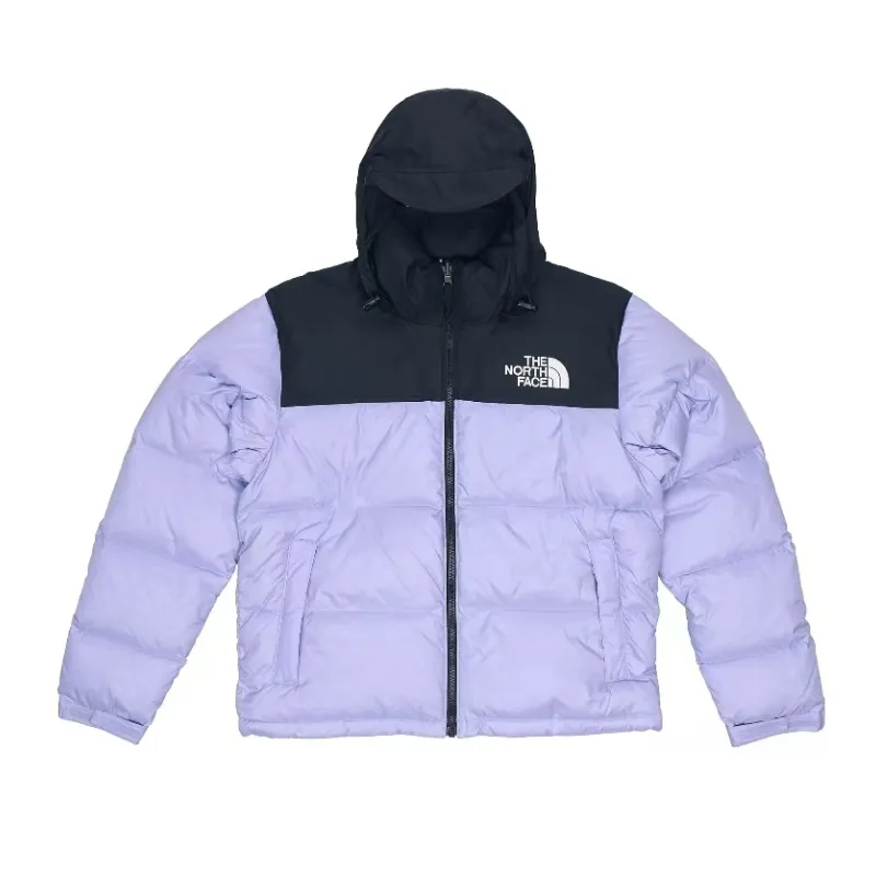 TheNorthFace Splicing White And Lavender Color Long-sleeved down jacket