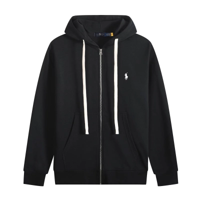Polo Ralph Lauren Hoodie - Black with white lace & white logo 01