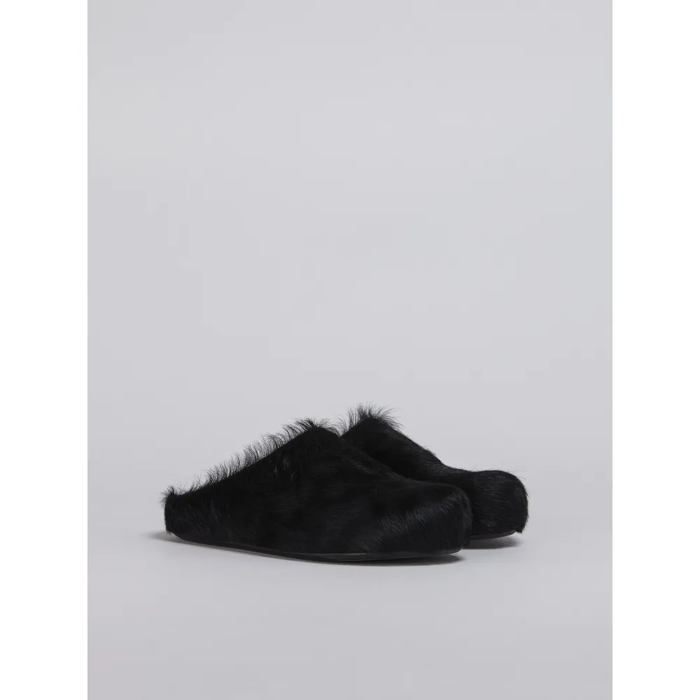 PKGoden Black long hair calfskin Fussbett sabot Marni Slides
