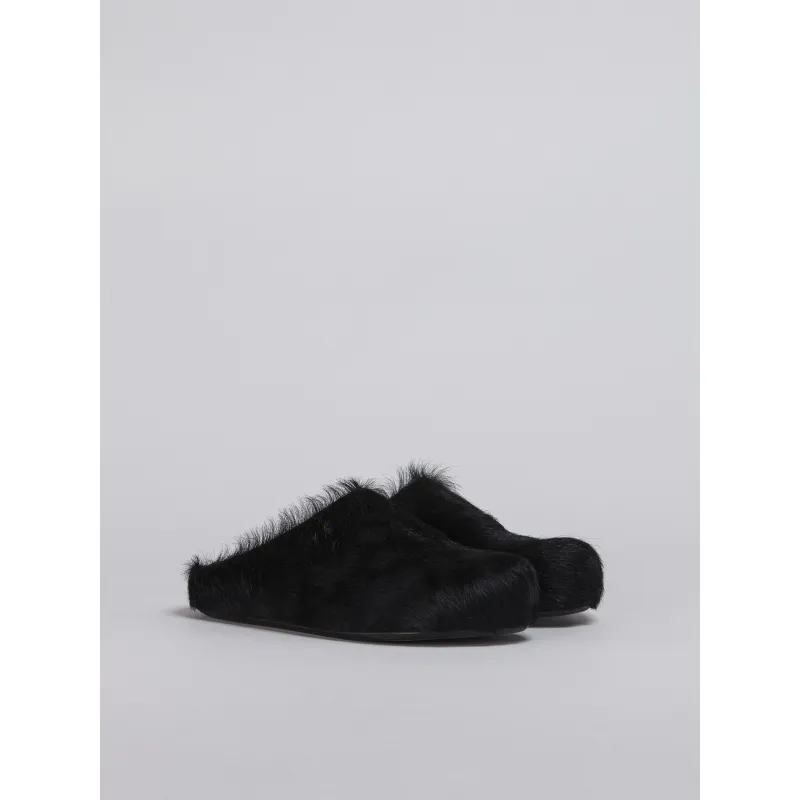 PKGoden Black long hair calfskin Fussbett sabot Marni Slides
