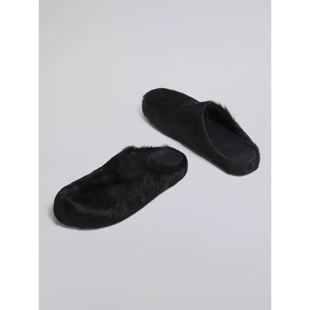 PKGoden Black long hair calfskin Fussbett sabot Marni Slides