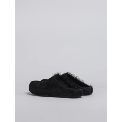 PKGoden Black long hair calfskin Fussbett sabot Marni Slides 02