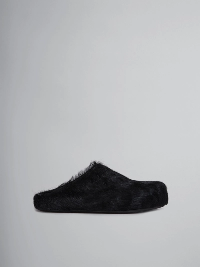 PKGoden Black long hair calfskin Fussbett sabot Marni Slides 02