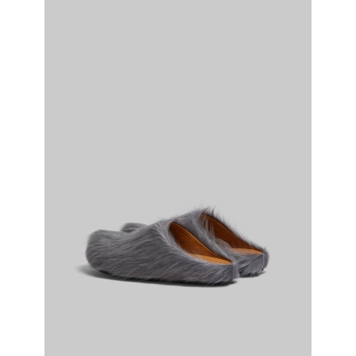 LJR Grey long-hair calfskin Fussbett sabot Marni Slides 02