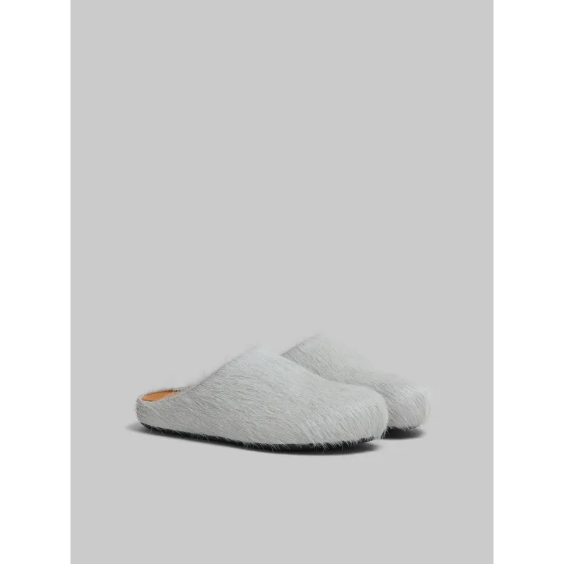 PKGoden Grey White long hair calfskin Fussbett sabot Marni Slides