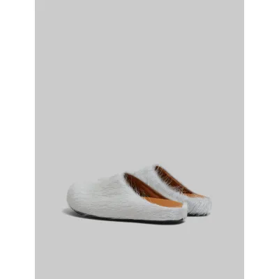 PKGoden Grey White long hair calfskin Fussbett sabot Marni Slides 02
