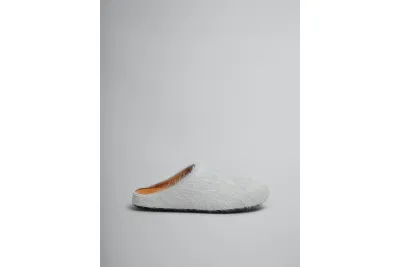 PKGoden Grey White long hair calfskin Fussbett sabot Marni Slides 02
