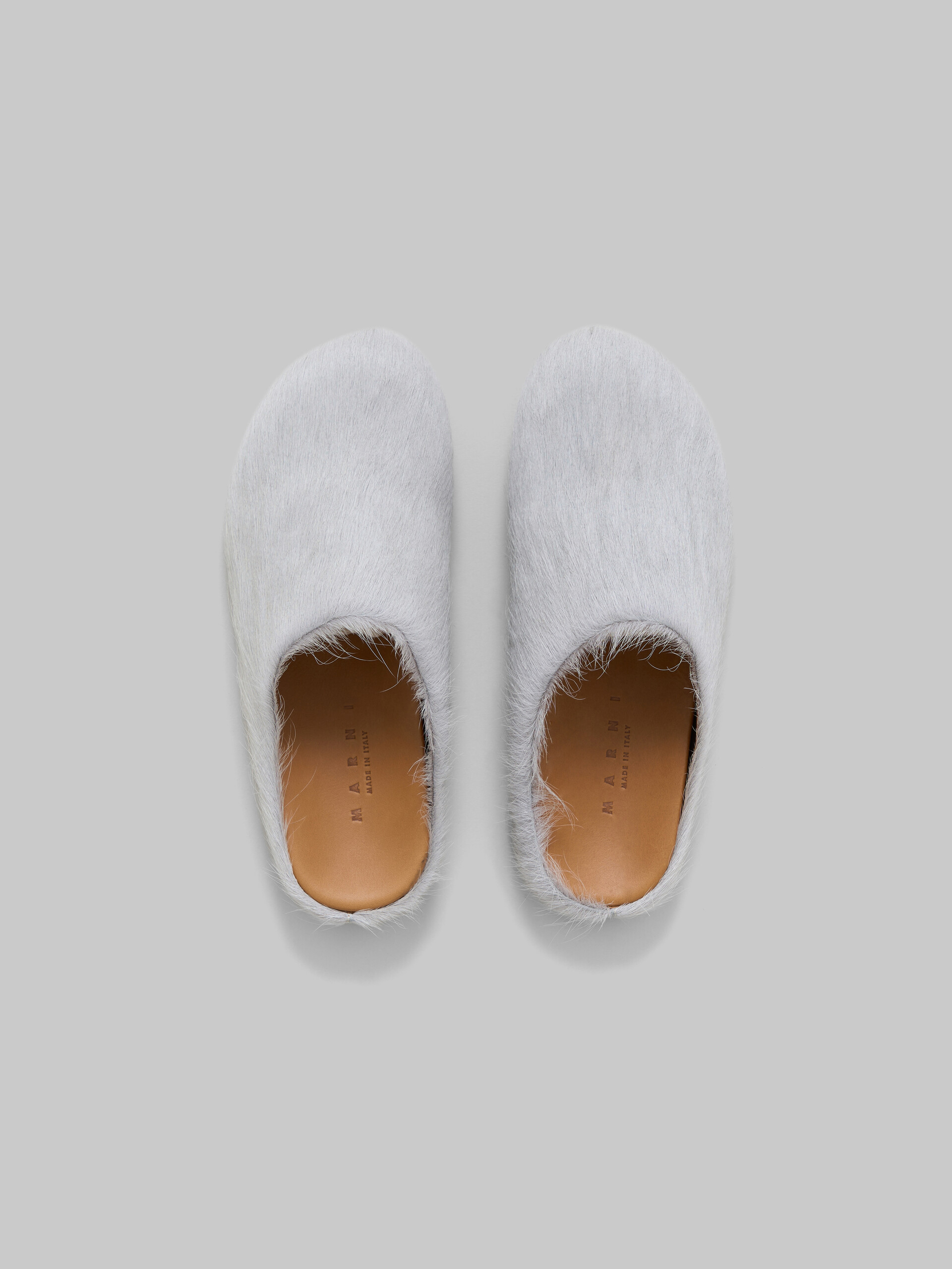 PKGoden Grey White long hair calfskin Fussbett sabot Marni Slides