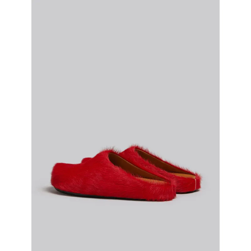 PKGoden Red long-hair calfskin Fussbett sabot Marni Slides