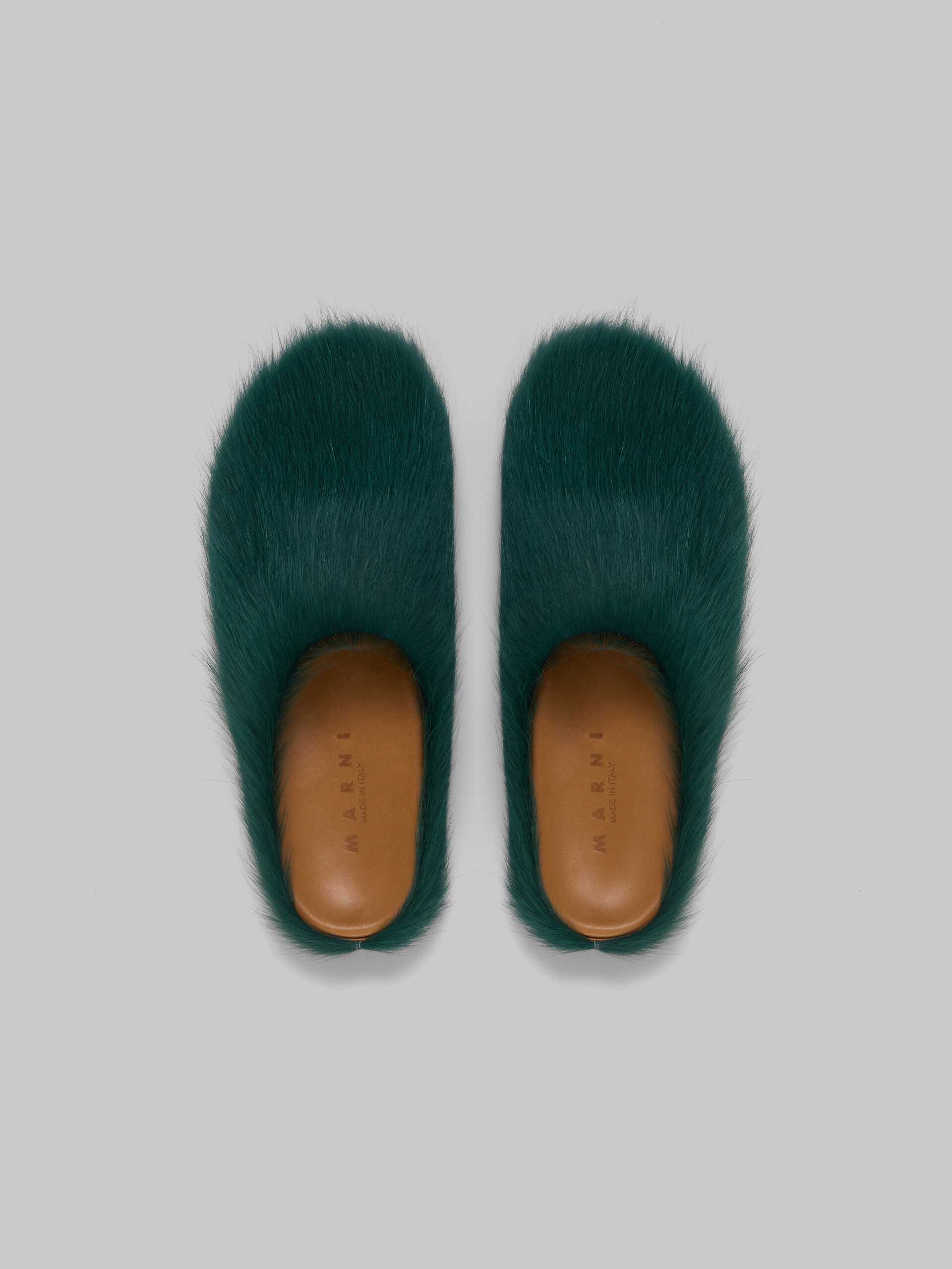 PKGoden Sea green long-hair calfskin Fussbett sabot Marni Slides