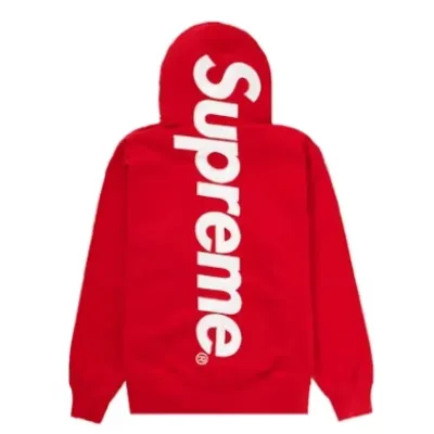 Supreme Satin Applique Hoodie Sweatshirt Red 01