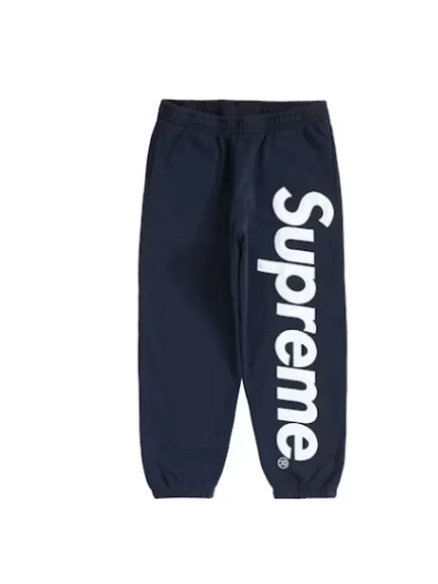 Supreme Satin Appliqué Sweatpant Navy pants 01