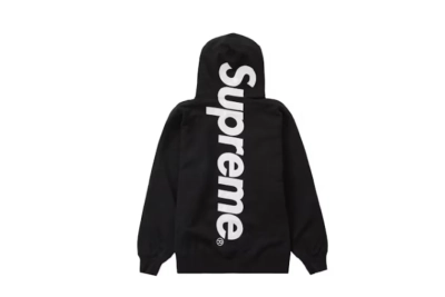 Supreme Satin Applique Hoodie Sweatshirt Black 01