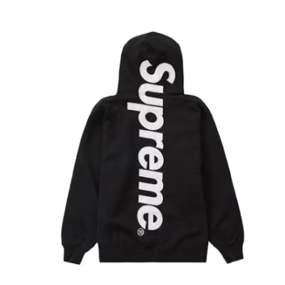 Supreme Satin Applique Hoodie Sweatshirt Black 01