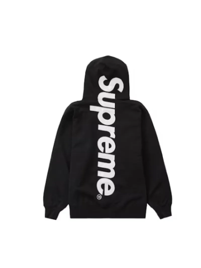 Supreme Satin Applique Hoodie Sweatshirt Black 01
