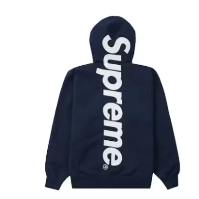 Supreme Satin Applique Hoodie Sweatshirt Navy 01