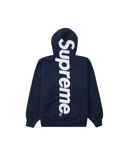 Supreme Satin Applique Hoodie Sweatshirt Navy 01