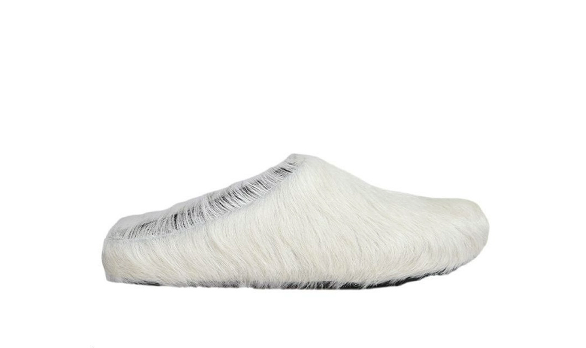 PKGoden Grey White long hair calfskin Fussbett sabot Marni Slides
