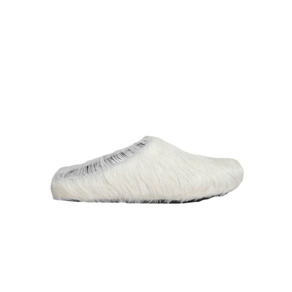 PKGoden Grey White long hair calfskin Fussbett sabot Marni Slides