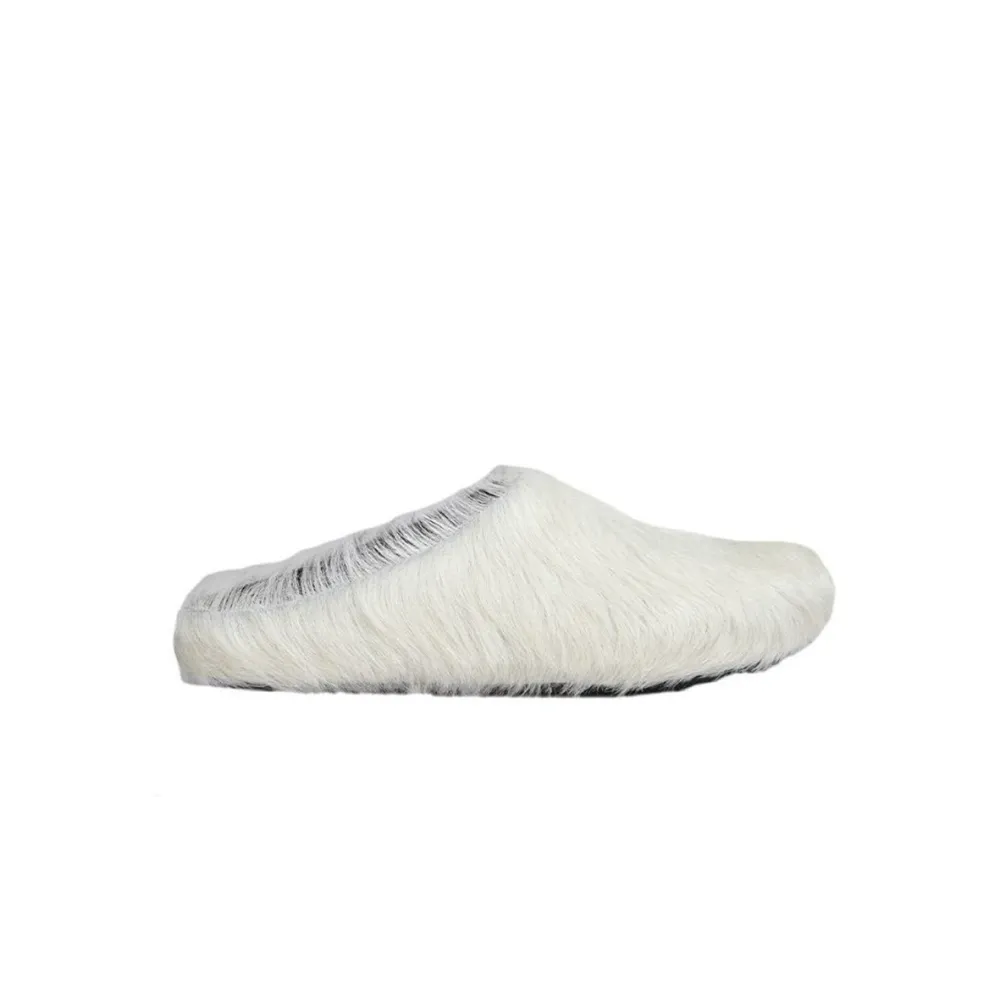 PKGoden Grey White long hair calfskin Fussbett sabot Marni Slides