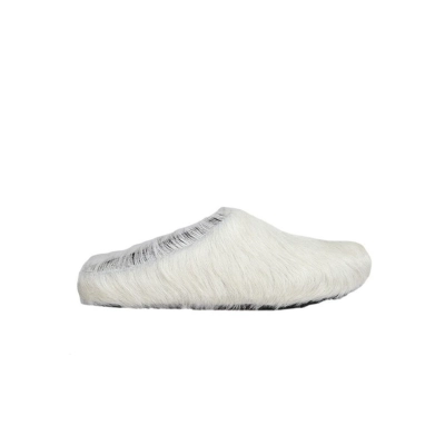PKGoden Grey White long hair calfskin Fussbett sabot Marni Slides 02