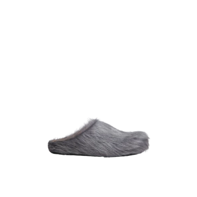 PKGoden Grey long-hair calfskin Fussbett sabot Marni Slides 01