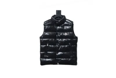 Moncler black flocking label top stand collar vest down 01