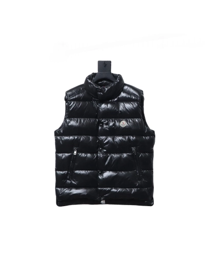 Moncler black flocking label top stand collar vest down 01