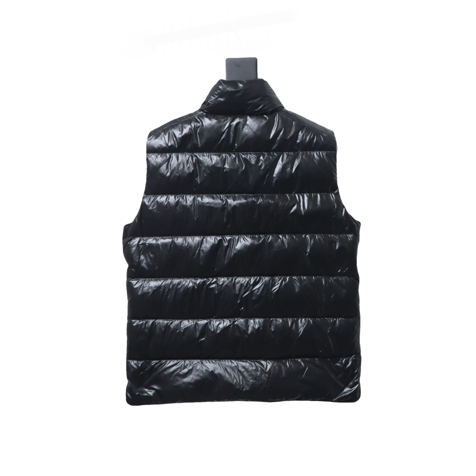 Moncler black flocking label top stand collar vest down