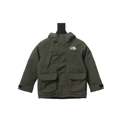 THE NORTH FACE brand logo embroidery hooded fur collar zipper down jacket for children 3 01