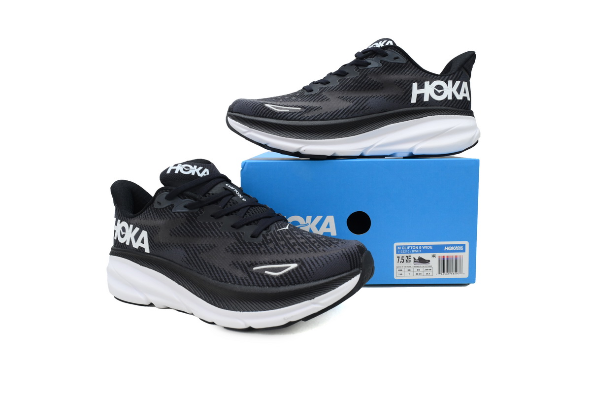POP HOKA Clifton 9 2E Wide Black White 1132210BWHT