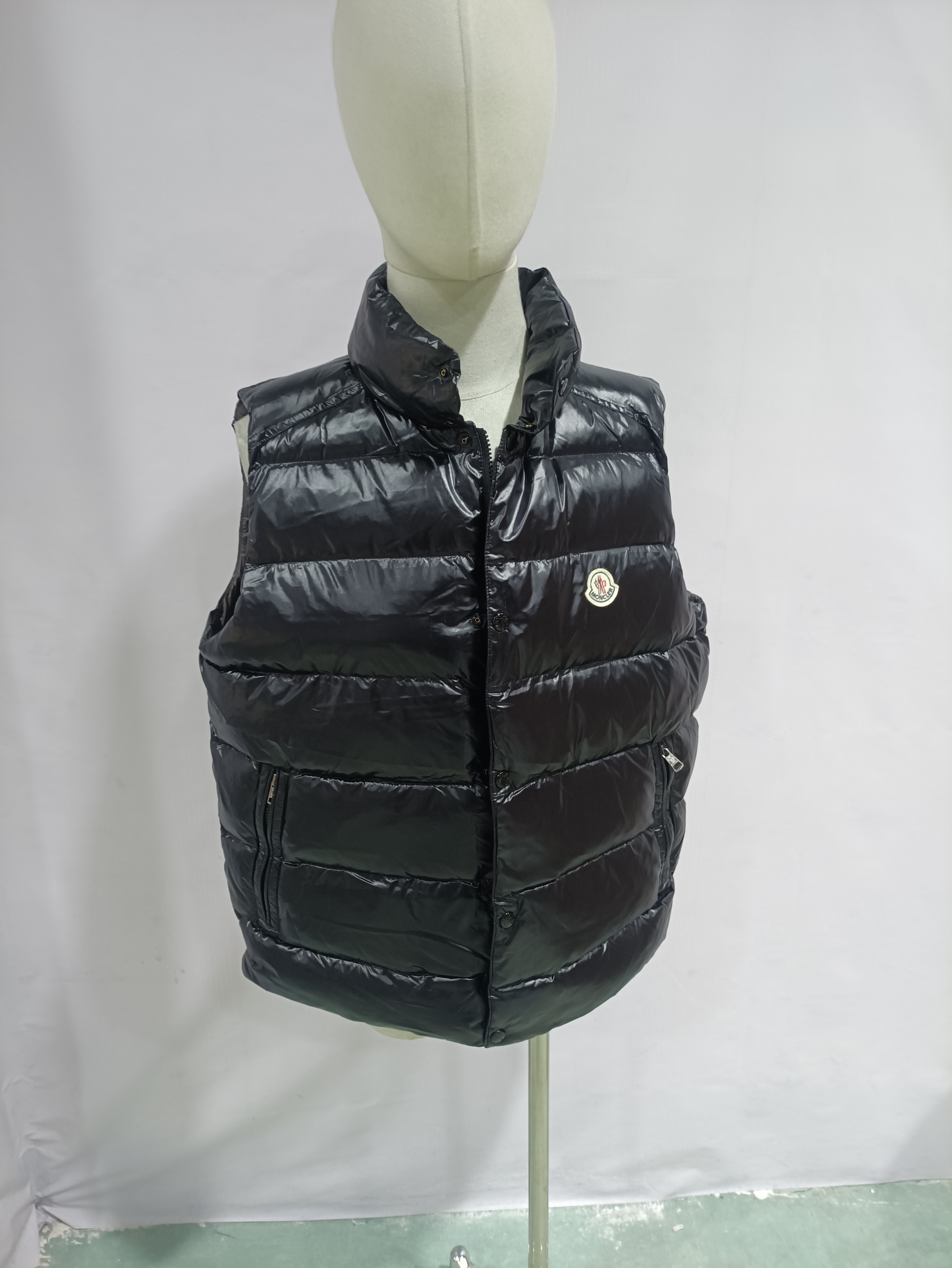 Moncler black flocking label top stand collar Vest Down Jacket