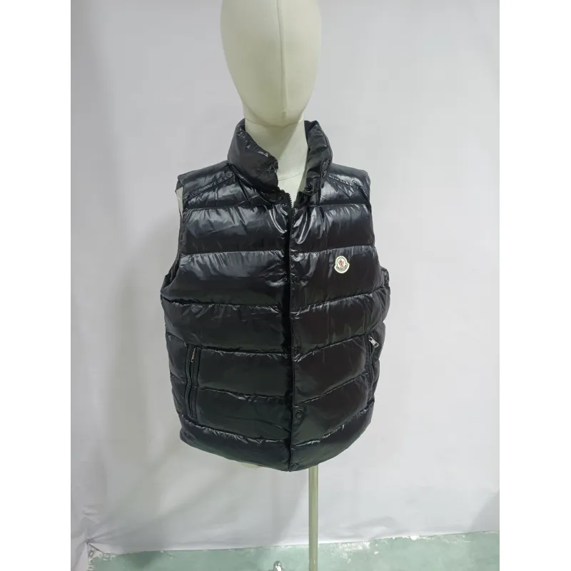 Moncler black flocking label top stand collar Vest Down Jacket