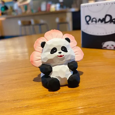Carved Wooden Panda Decoration - Floral Pattern 01