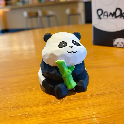 Carved Wooden Panda Decoration - Holding Bamboo 01