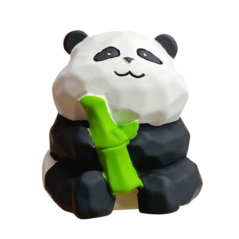Carved Wooden Panda Decoration - Holding Bamboo