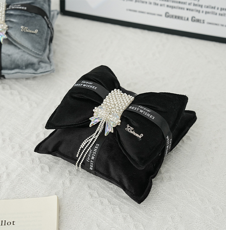 Double Bow Pearl Charcoal Bag - Black