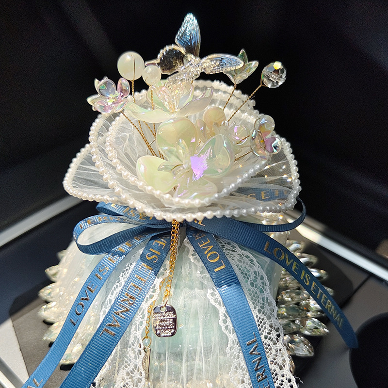 Exquisite Bamboo Charcoal Sachet Decoration Blue Ribbon with Lights