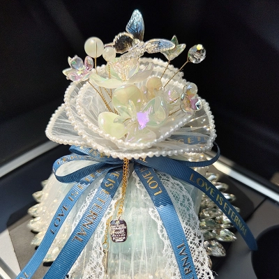 Exquisite Bamboo Charcoal Sachet Decoration Blue Ribbon with Lights 02