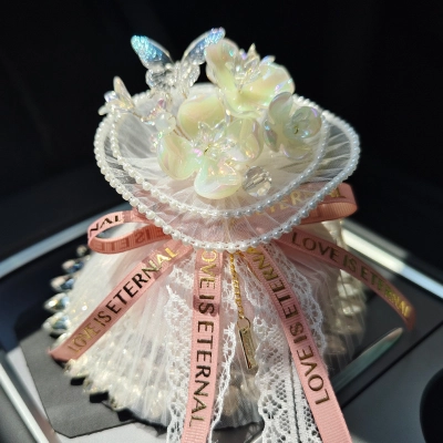 Exquisite Bamboo Charcoal Sachet Decoration Pink Ribbon with Lights 02