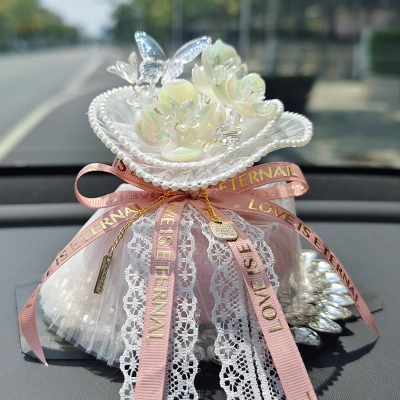 Exquisite Bamboo Charcoal Sachet Decoration Pink Ribbon with Lights 01