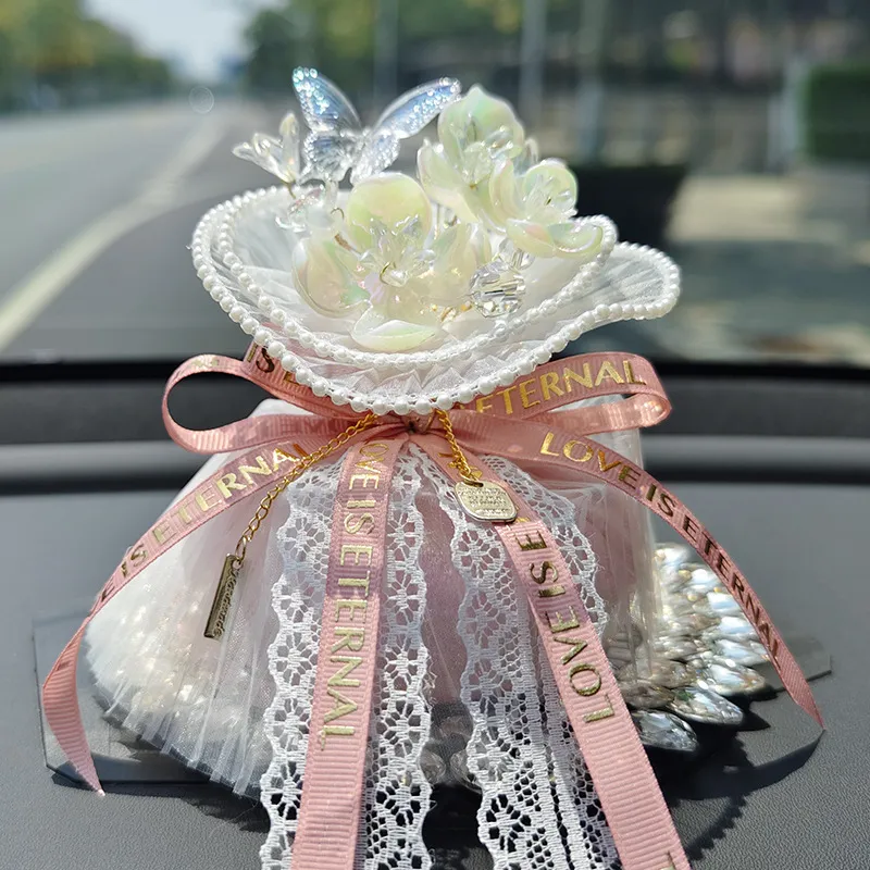 Exquisite Bamboo Charcoal Sachet Decoration Pink Ribbon with Lights