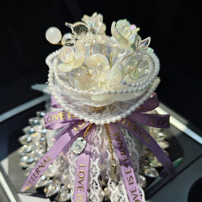 Exquisite Bamboo Charcoal Sachet Decoration Purple Ribbon with Lights 02