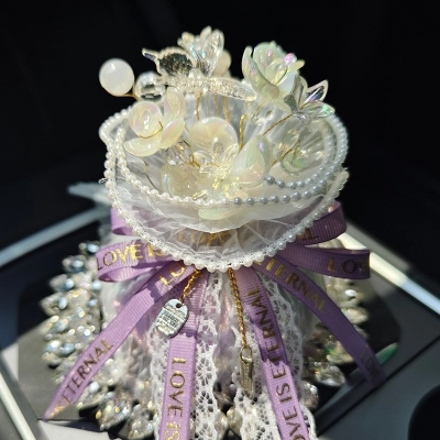 Exquisite Bamboo Charcoal Sachet Decoration Purple Ribbon with Lights 02