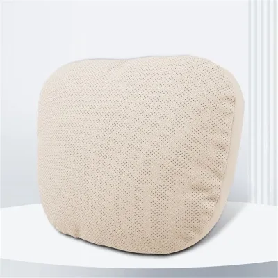 Nappa Leather Car Seat Pillow Lumbar Pillow Apricot 01