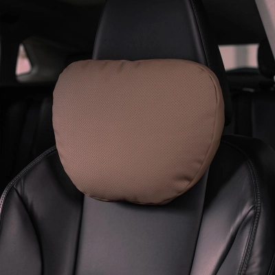 Nappa Leather Car Seat Pillow Lumbar Pillow Mocha Brown 01